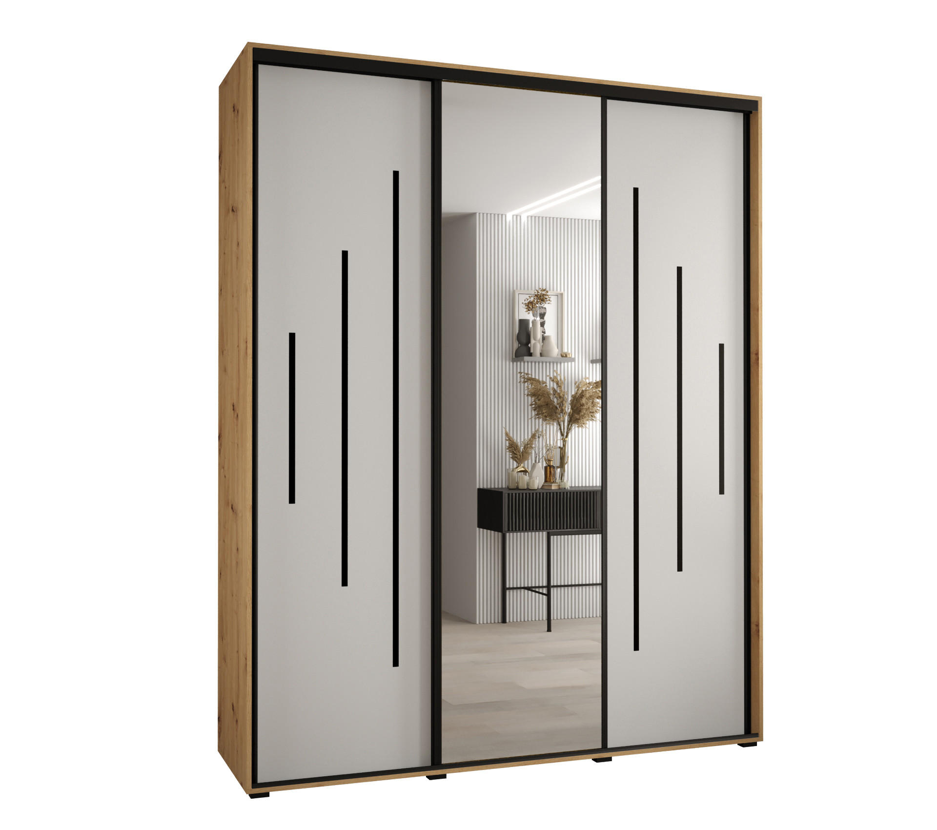 SCHWEBETÜRENSCHRANK 235,2/190/60 3-türig - Schwarz/Weiß, Holz/Metall (190/235/60cm) - Abiks Möbel