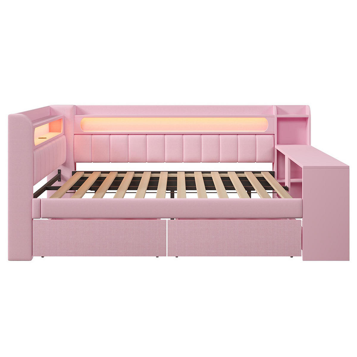 POLSTERBETT 140x200 cm mit Schreibtisch und 2 Schubladen, Rosa - Pink, Metall (140/200cm) - KOMHTOM
