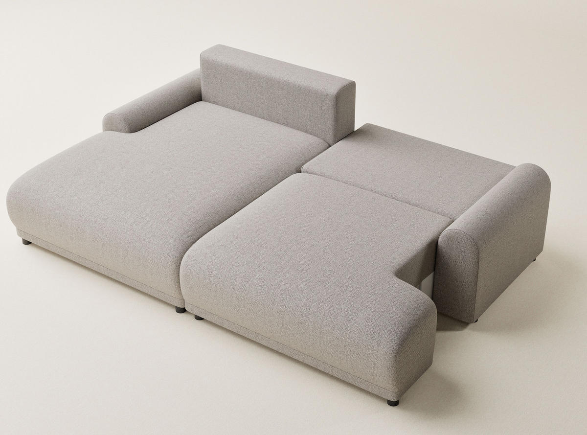 ECKSOFA MIT SCHLAFFUNKTION Tallin Seidengrau Webstoff - Links Seite - Greige/Schwarz, Holz/Holzwerkstoff (145/240cm) - Maison de Reve