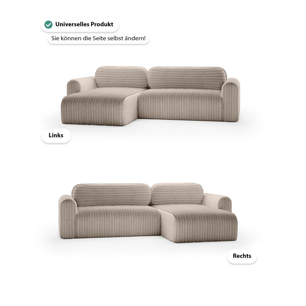 ECKSOFA mit Schlaffunktion Emmen, Hellbraun - Hellbraun, Textil (286/100cm) - Fedve