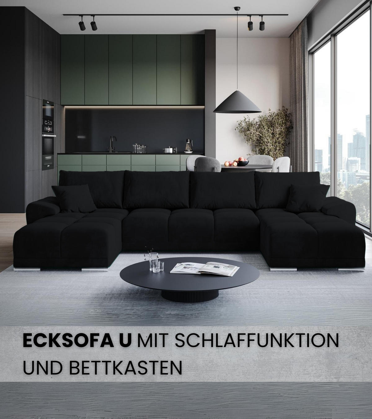 WOHNLANDSCHAFT Nubes mit Schlaffunktion Graphit Plüsch - Silberfarben/Graphitfarben, Kunststoff/Textil (372/85/184cm) - Bromarkt
