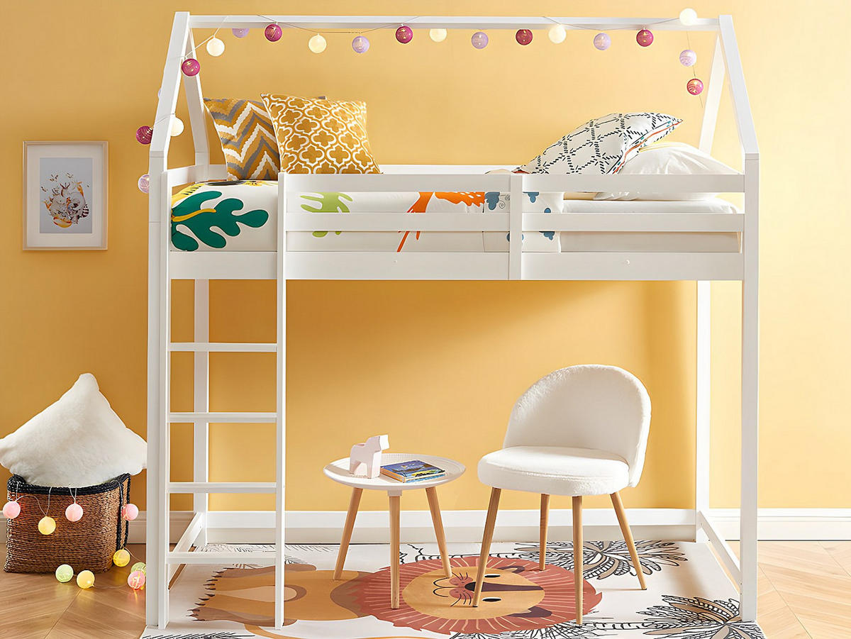 HAUSBETT - 1 -Sitzer - Kiefer - weiß - TARZIA - Weiß, Holz - Vente-Unique