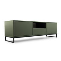 TV-ELEMENT GENUA Flaschengrün, Schwarzer Rahmen, 2 Türen, 1 Schublade - Grün, Holzwerkstoff (160/48/45cm) - Bettso