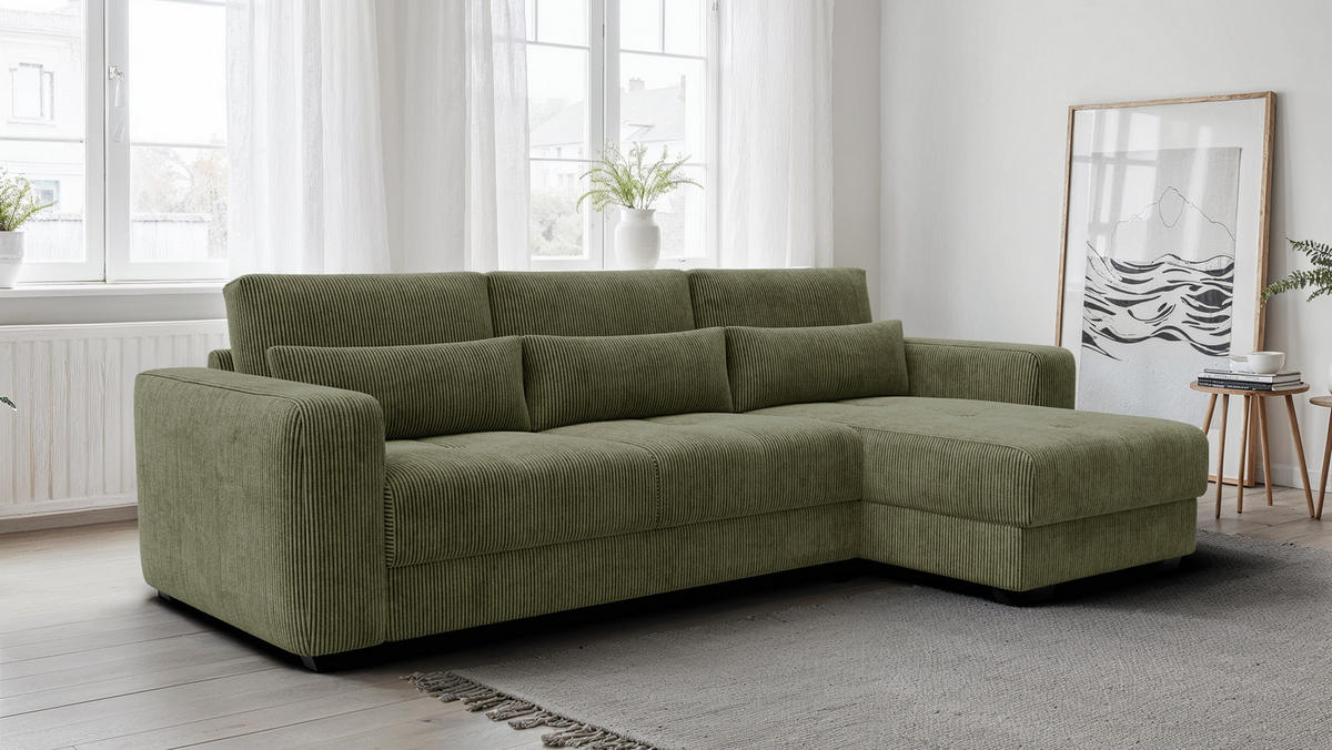 ECKSOFA OLI 4-Sitzer rechts, olivgrün - Olivgrün, Holz/Textil (295/172cm) - Courtois Laville