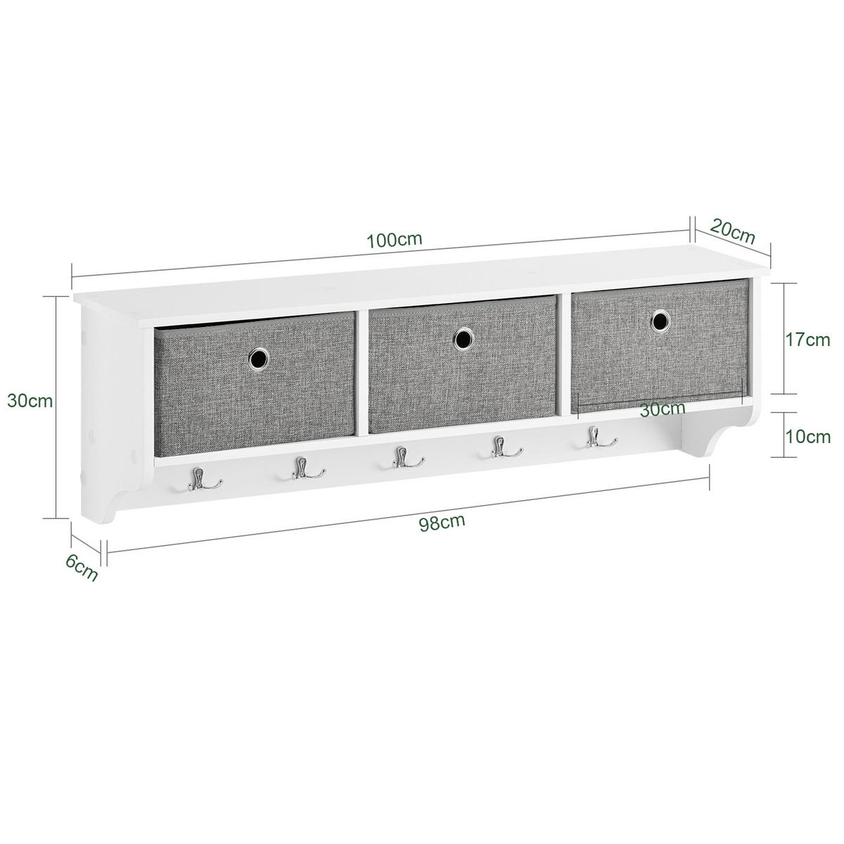 WANDGARDEROBE Weiß - Weiß, Holzwerkstoff (100/30/20cm) - SoBuy