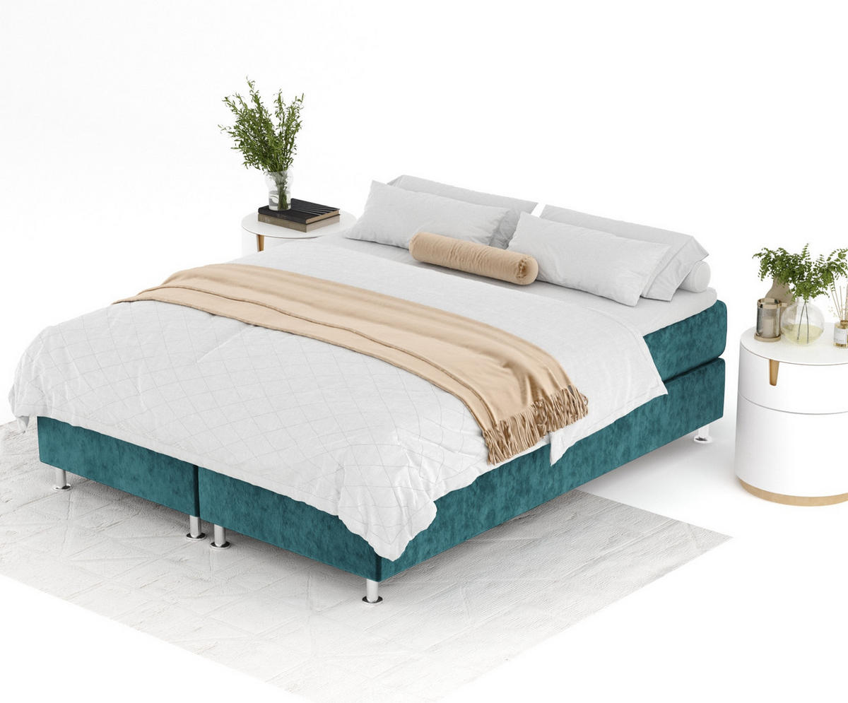 BOXSPRINGBETT Sub Türkisfarben 200/200 cm mit Latex-Topper - Türkis/Silberfarben, Holz/Holzwerkstoff (200/200cm) - Maison de Reve