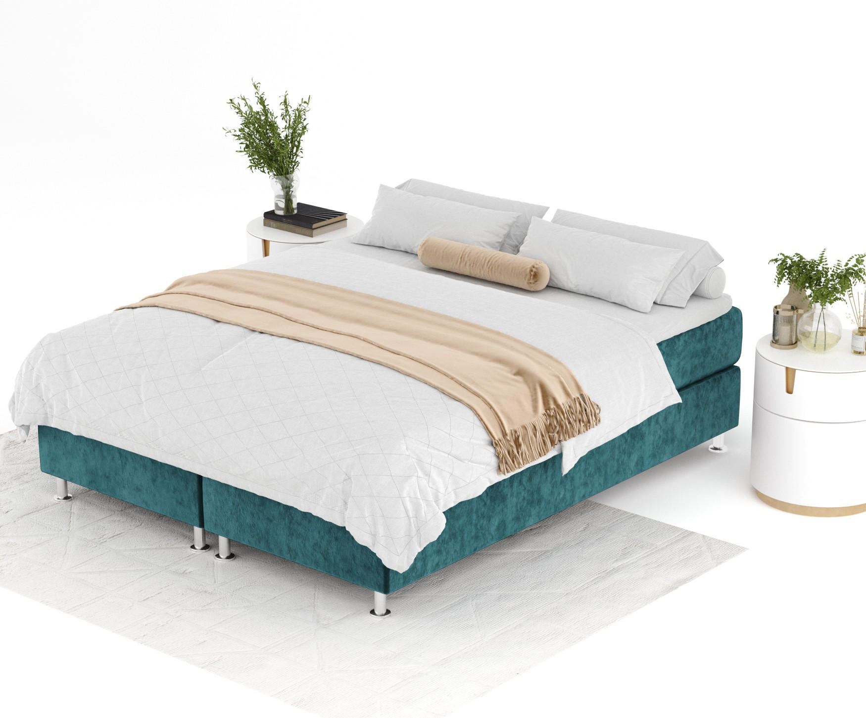 Thumbnail - Maison de Reve Boxspringbett, Türkis, Textil, Buche, Kiefer, H3, Höhe ca. 21 cm, 180x200 cm, Oeko-Tex® Standard 100, FSC...