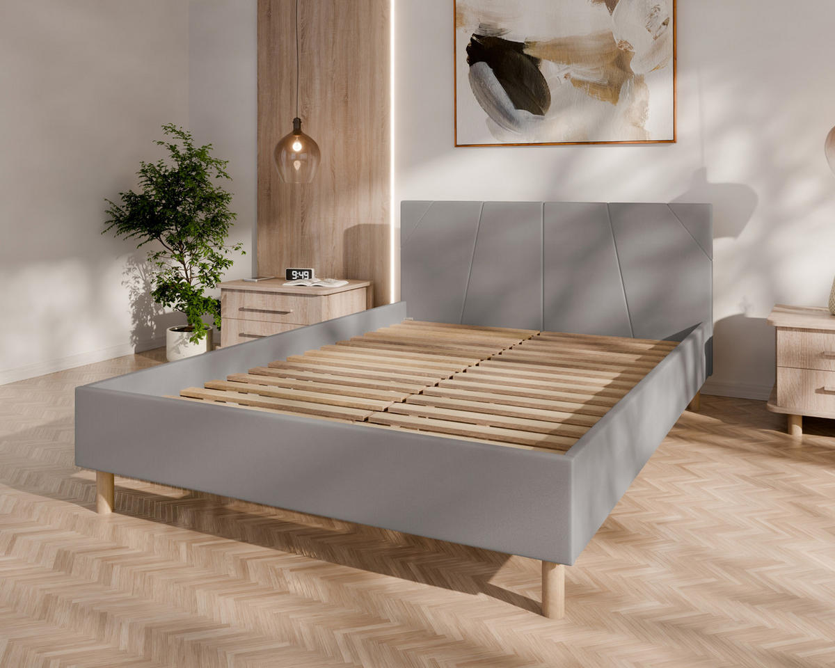POLSTERBETT ALMORE 140x200cm, 7-Zonen-Taschenfederkernmatratze mit Kokos ARLAN (21 cm), stahl - Dunkelgrau, Holz (140/200cm) - Homesy