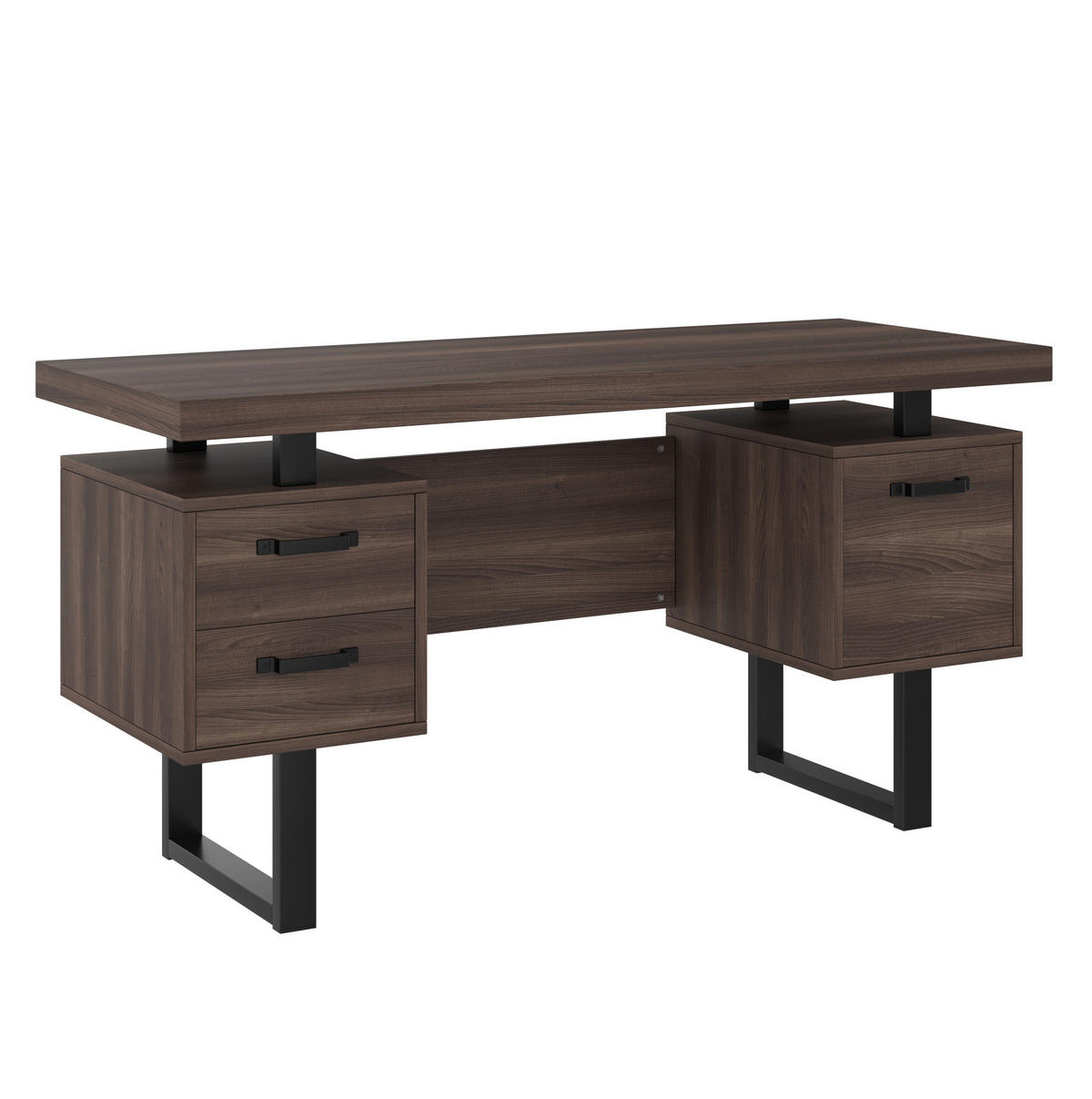 SCHREIBTISCH 135/54/76 cm dunkelbraun mit geräuschlosen Schubladen und Ablagefach - Dunkelbraun, Holzwerkstoff (135/54/76cm) - OKWISH