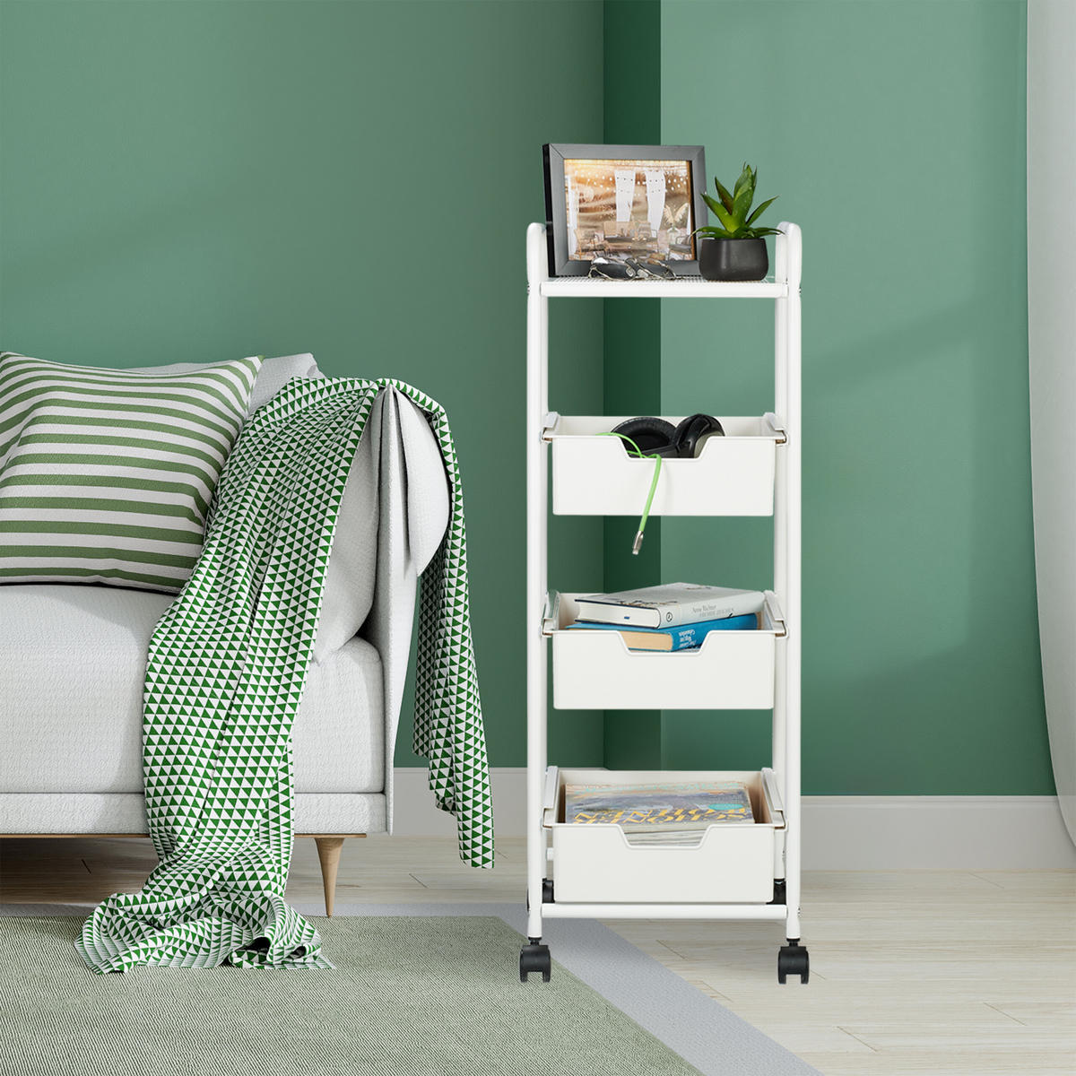 VOZIČEK - bela, kovina/umetna masa (32.5/85.5/40cm) - Relaxdays