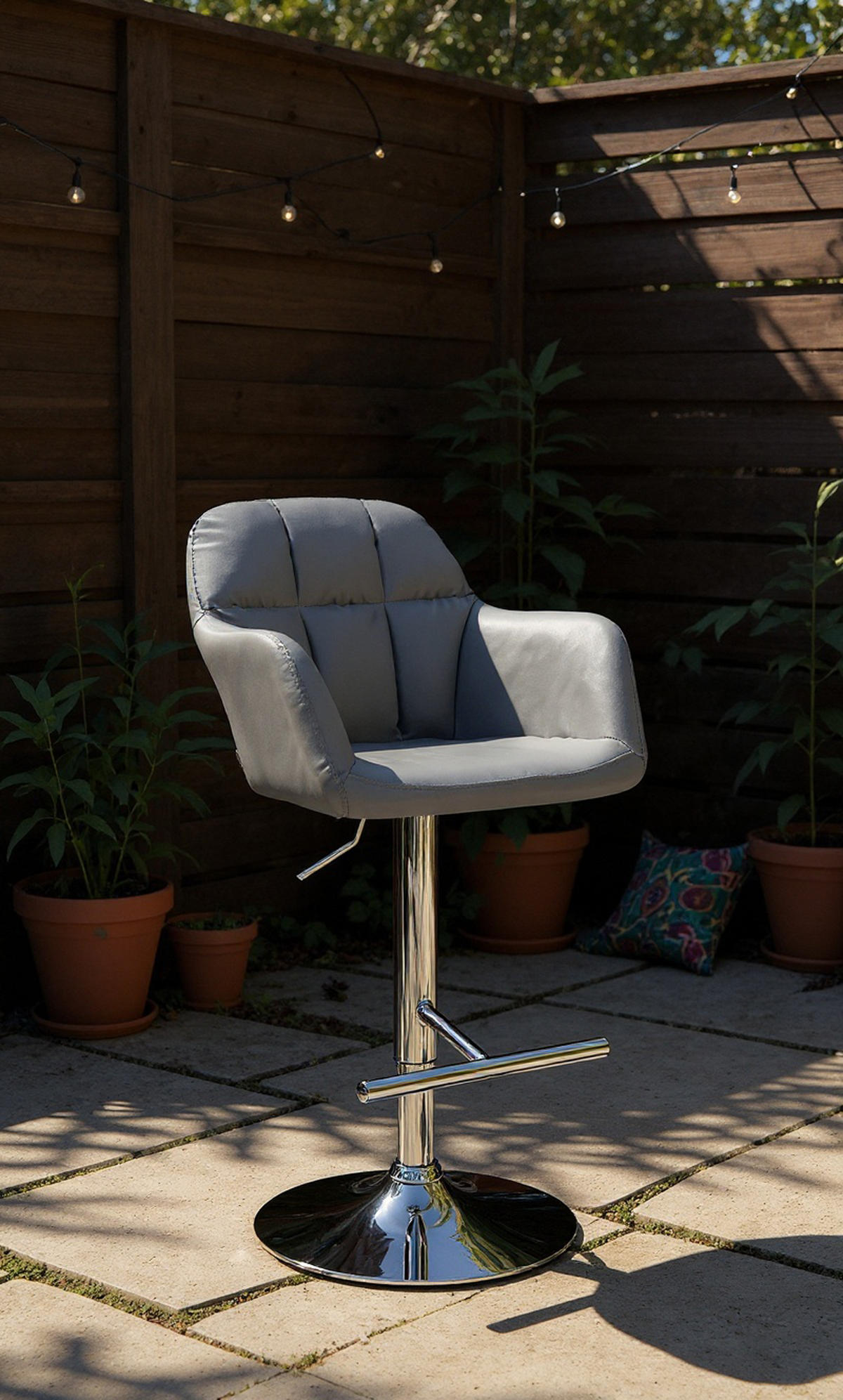BARHOCKER Nardo Kunstleder chrom grau - Chromfarben/Grau, Kunststoff/Metall (57/118/59cm) - TPFLiving