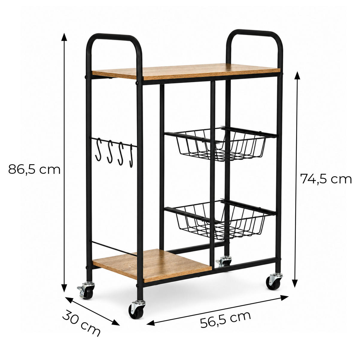 KÜCHENWAGEN TAVO Eichenoptik Schwarz - Schwarz/Braun, Holzwerkstoff/Metall (56.5/86.5/30cm) - Mat-Haus