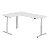 ECKSCHREIBTISCH elektrisch höhenverstellbar L-Form 160/200/74 cm in Weiß/Silberfarben - Silberfarben/Weiß, Holzwerkstoff (160/200/74cm) - bümö