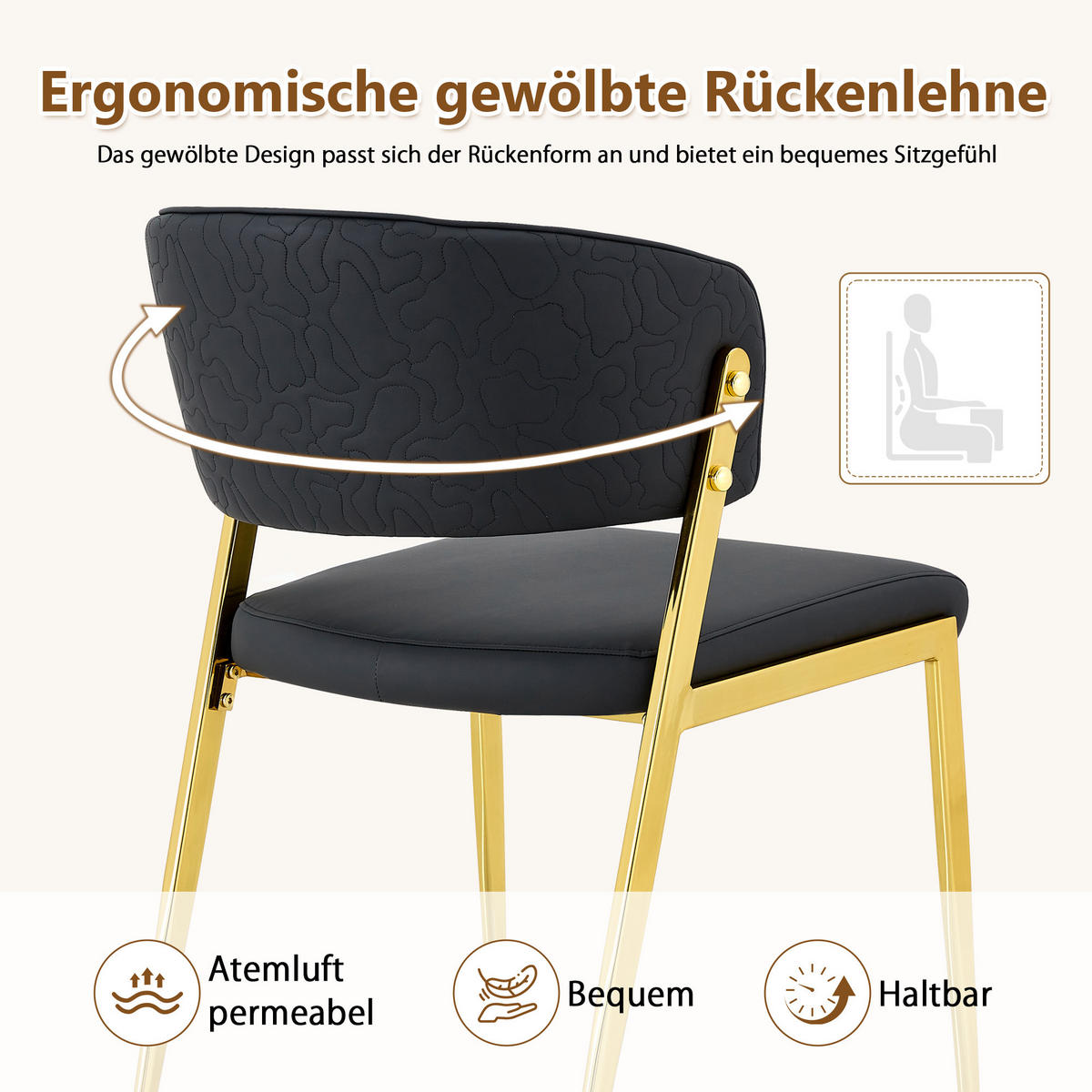 STUHL-SET DE-36685 2 Stück mit Kunstlederbezug und Metallgestell Schwarz - Schwarz, Metall (49/78/51cm) - ComfortXL