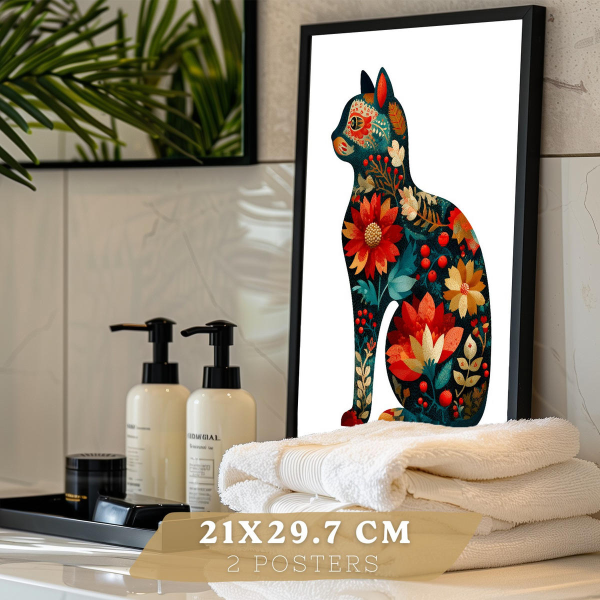 PLAKÁT Sada 2 dekorativních koupelnových tisků Černý rám A4 - černá, papír (29.7/21/3cm) - Nacnic