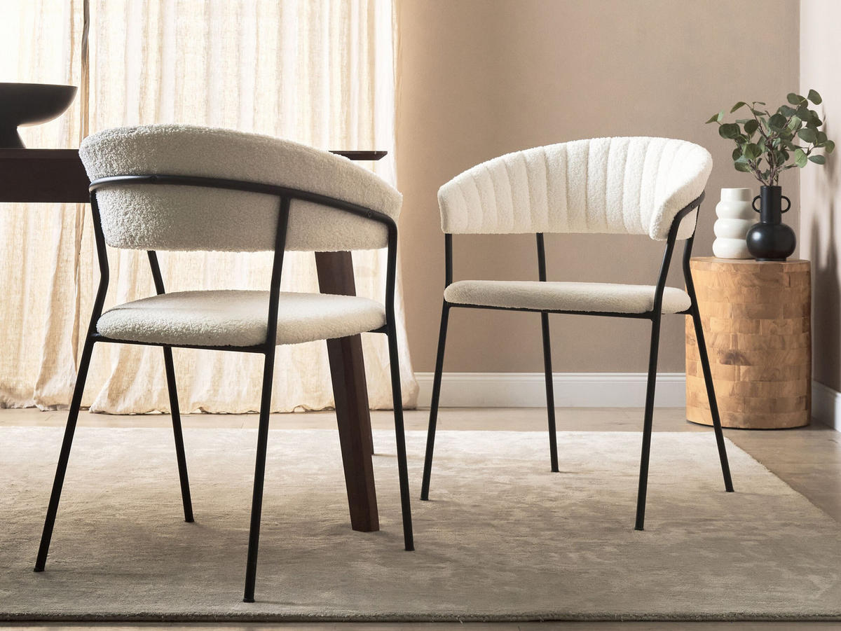 STUHL 2er-Set Bouclé cremeweiß Mariposa - Schwarz/Weiß, Textil (55/78/55cm) - Beliani