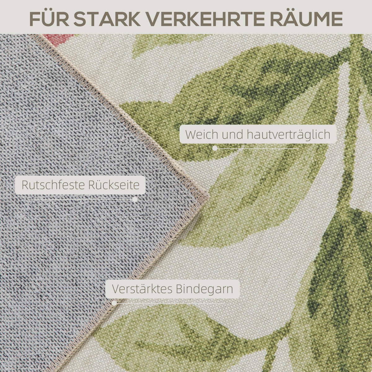 TEPPICH maschinenwaschbarer Wohnzimmerteppich, 200 x 140 cm, Cremeweiß+Rosa - Multicolor, Kunststoff/Textil (140/200cm) - HOMCOM