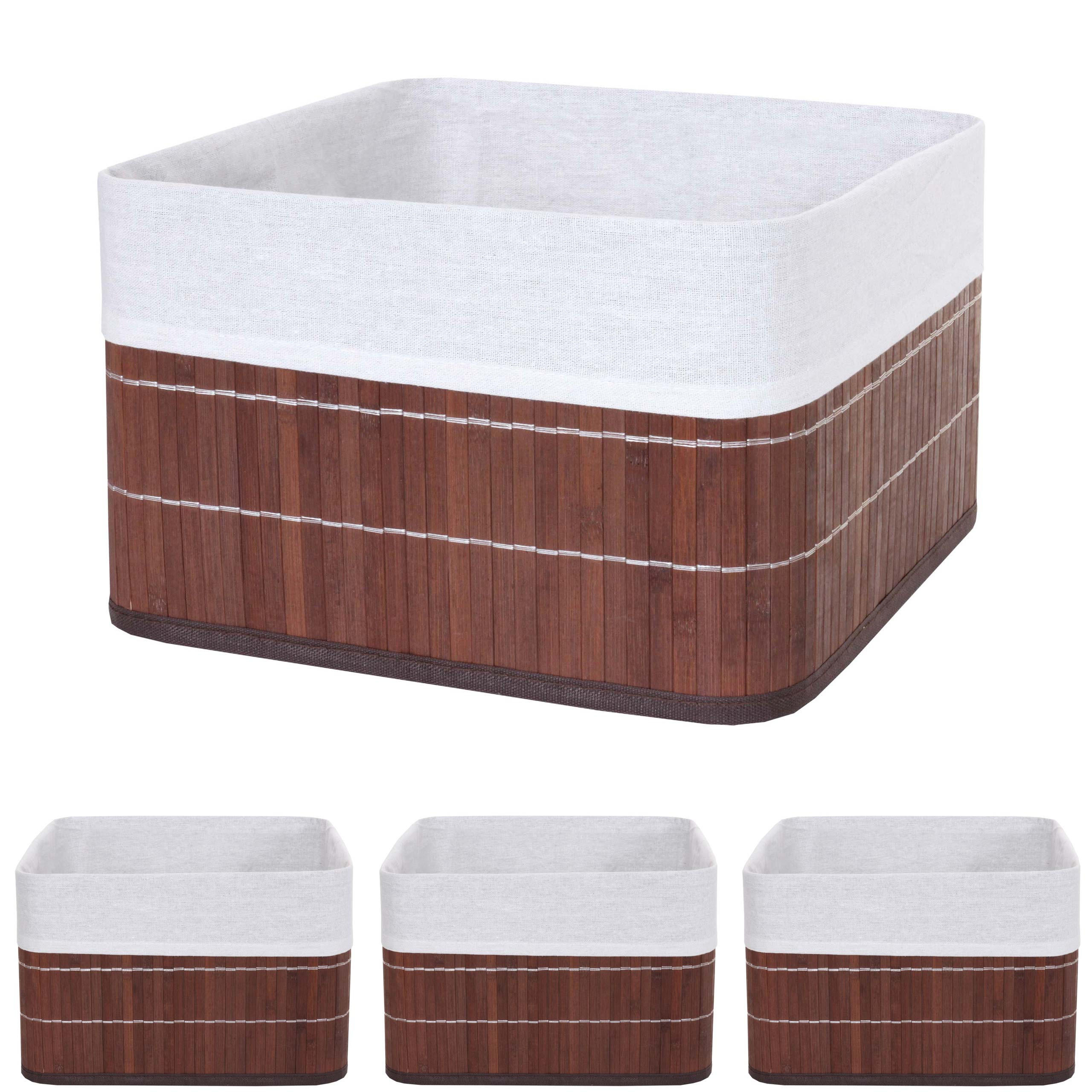 AUFBEWAHRUNGSKORB Braun, Cremeweiß 4-teilig-Set - Creme/Braun, Holz (21/33/33cm) - MCW