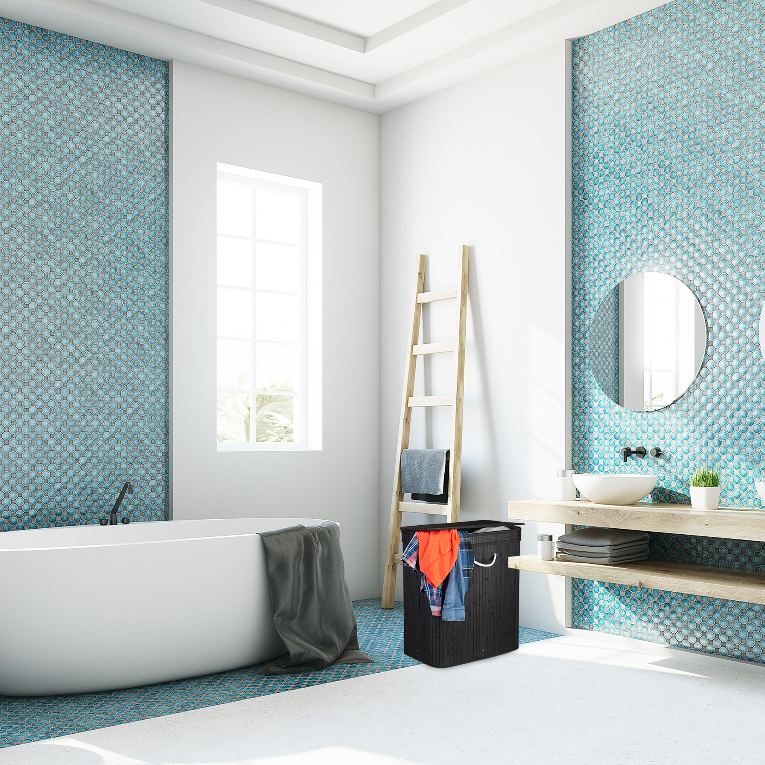 WÄSCHEKORB - Schwarz, Holz/Textil (55/63/35cm) - Relaxdays