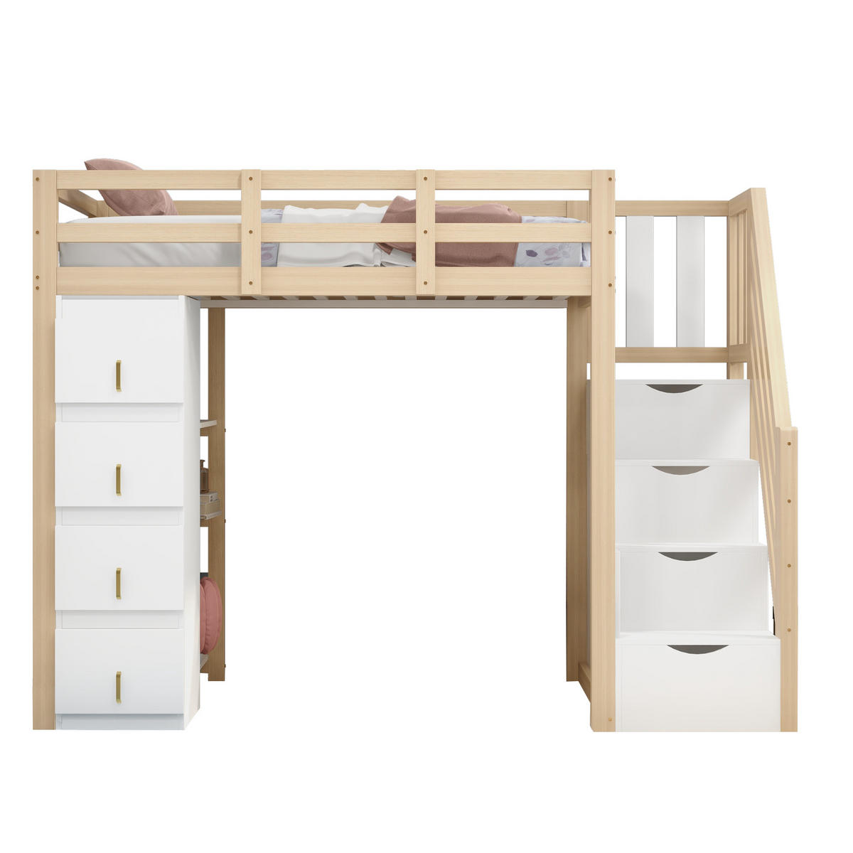 HOCHBETT 90/200 cm aus Massivholz mit Stauraumschubladen und Regal - Weiß, Holz (90/200cm) - OKWISH