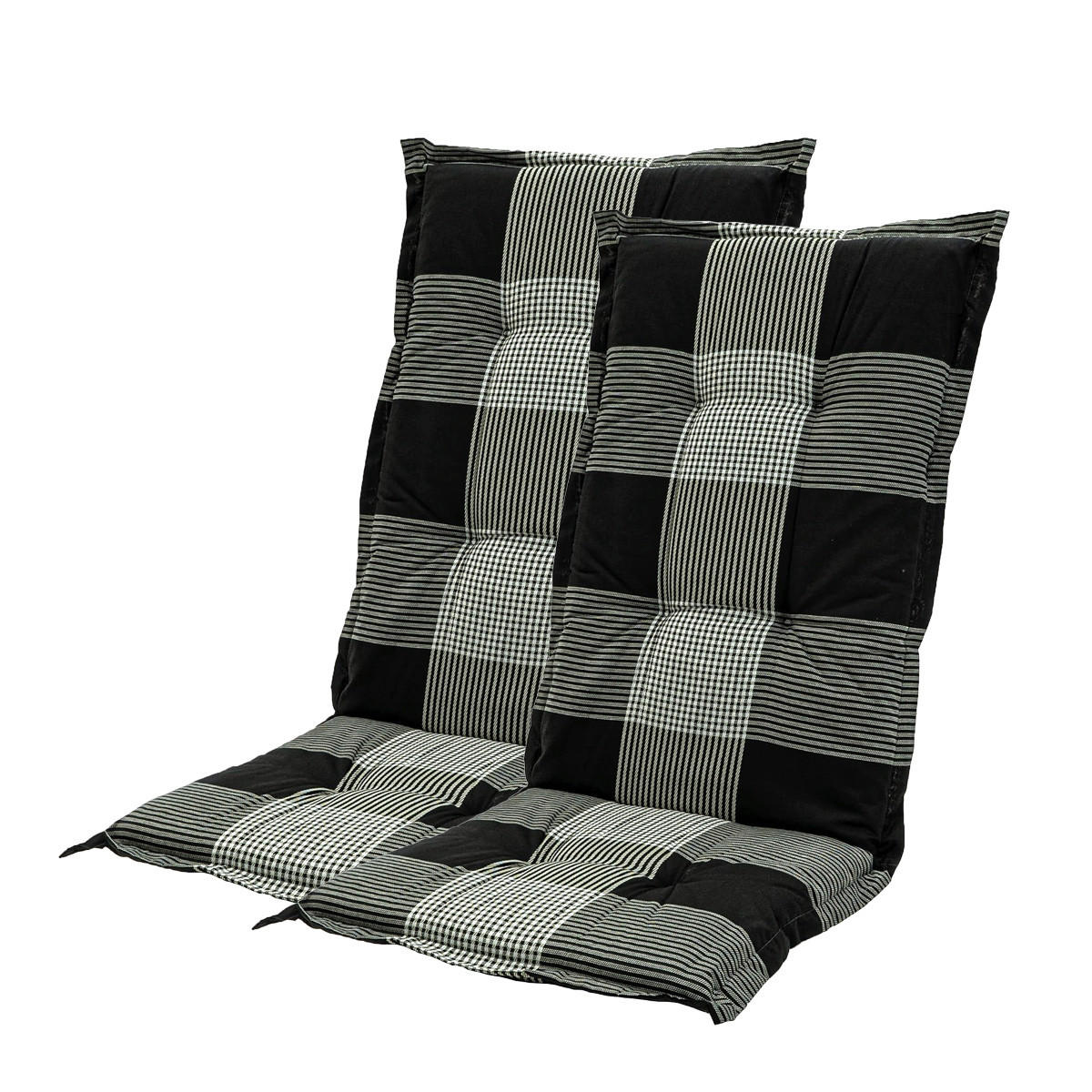 POLSTERAUFLAGE Hochlehner Grau Schwarz kariert 8cm 2-teilig - Schwarz, Textil (45/8/119cm) - Madison