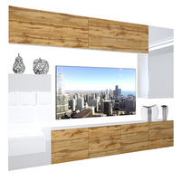 WOHNZIMMERWAND Schrankwand mit LED Eiche Wotan / Weiß - Braun/Weiß, Holz (250/180/36cm) - B BELINI GROUP