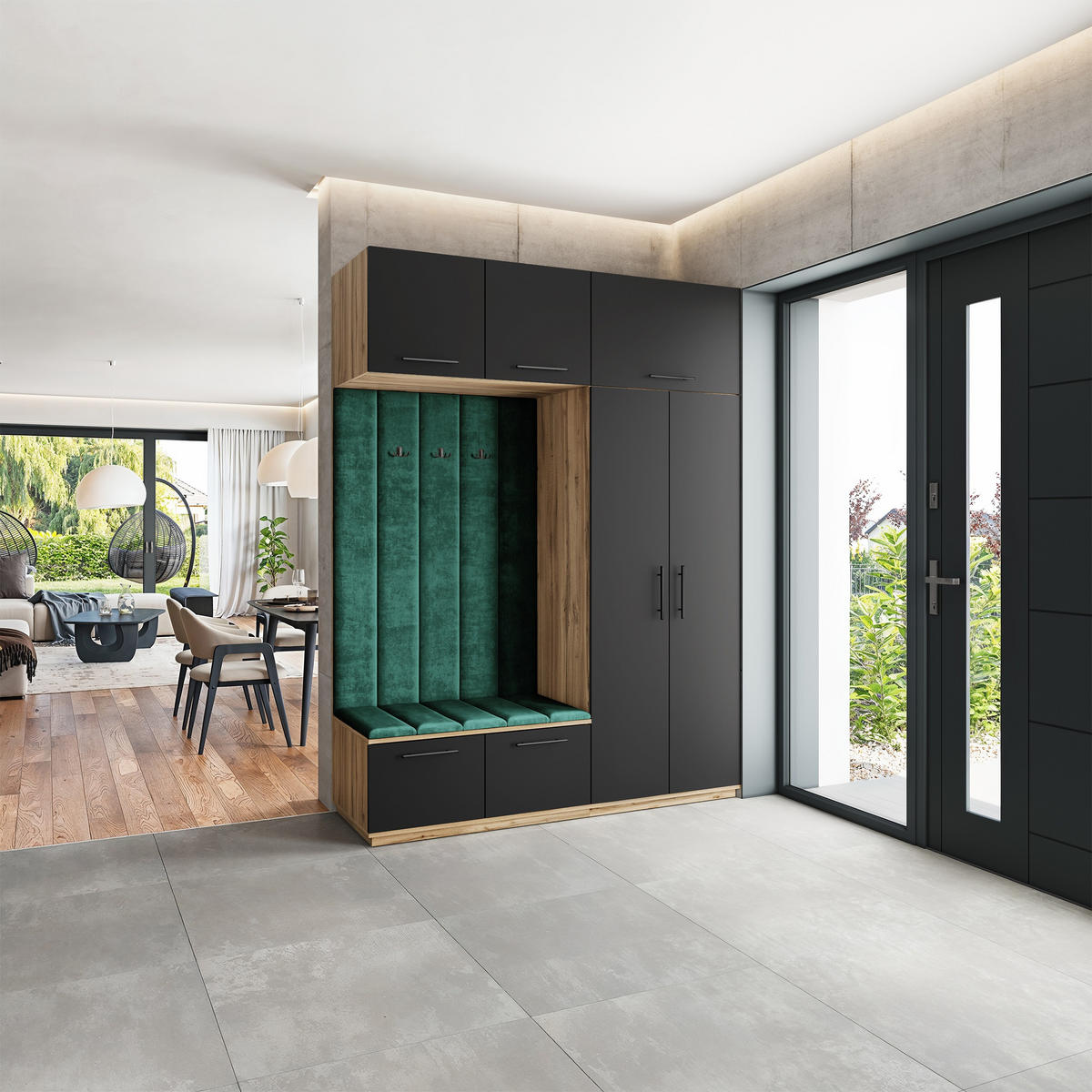 GARDEROBENSCHRANK REMA 180/240/60 cm Modern Garderobe-Set Eiche Wotan - Eiche Wotan/Schwarz, Holzwerkstoff (180/240/60cm) - MASSENO