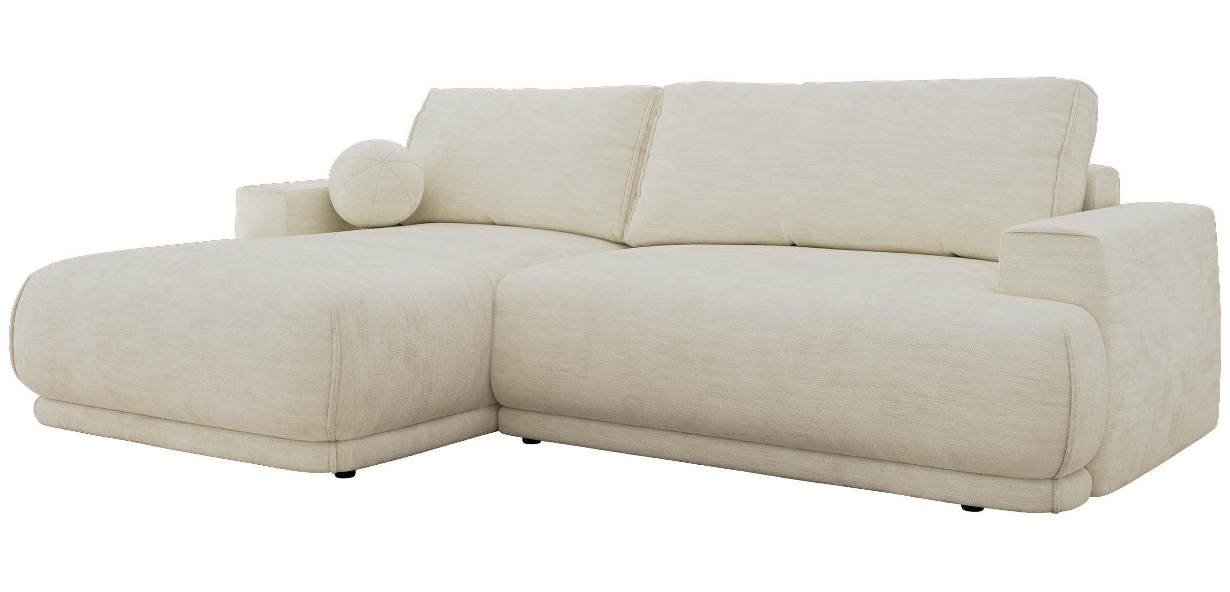 ECKSCHLAFSOFA RINA L Creme Schenille glatt - links - Creme/Schwarz, Kunststoff/Textil (267/170cm) - MKS