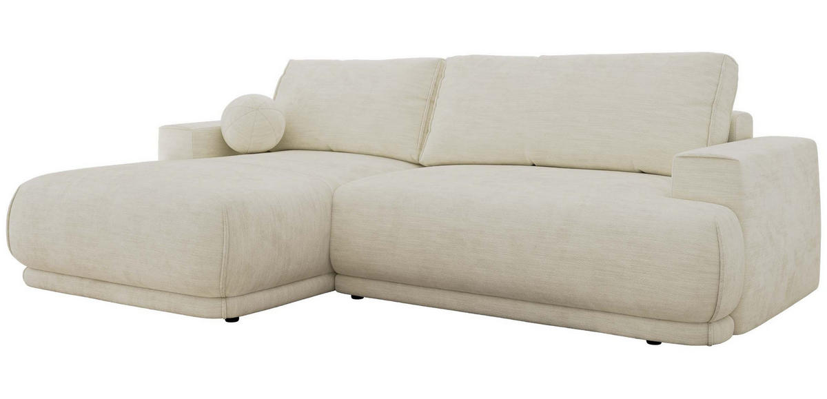 ECKSCHLAFSOFA RINA L Creme Schenille glatt - links - Creme/Schwarz, Kunststoff/Textil (267/170cm) - MKS