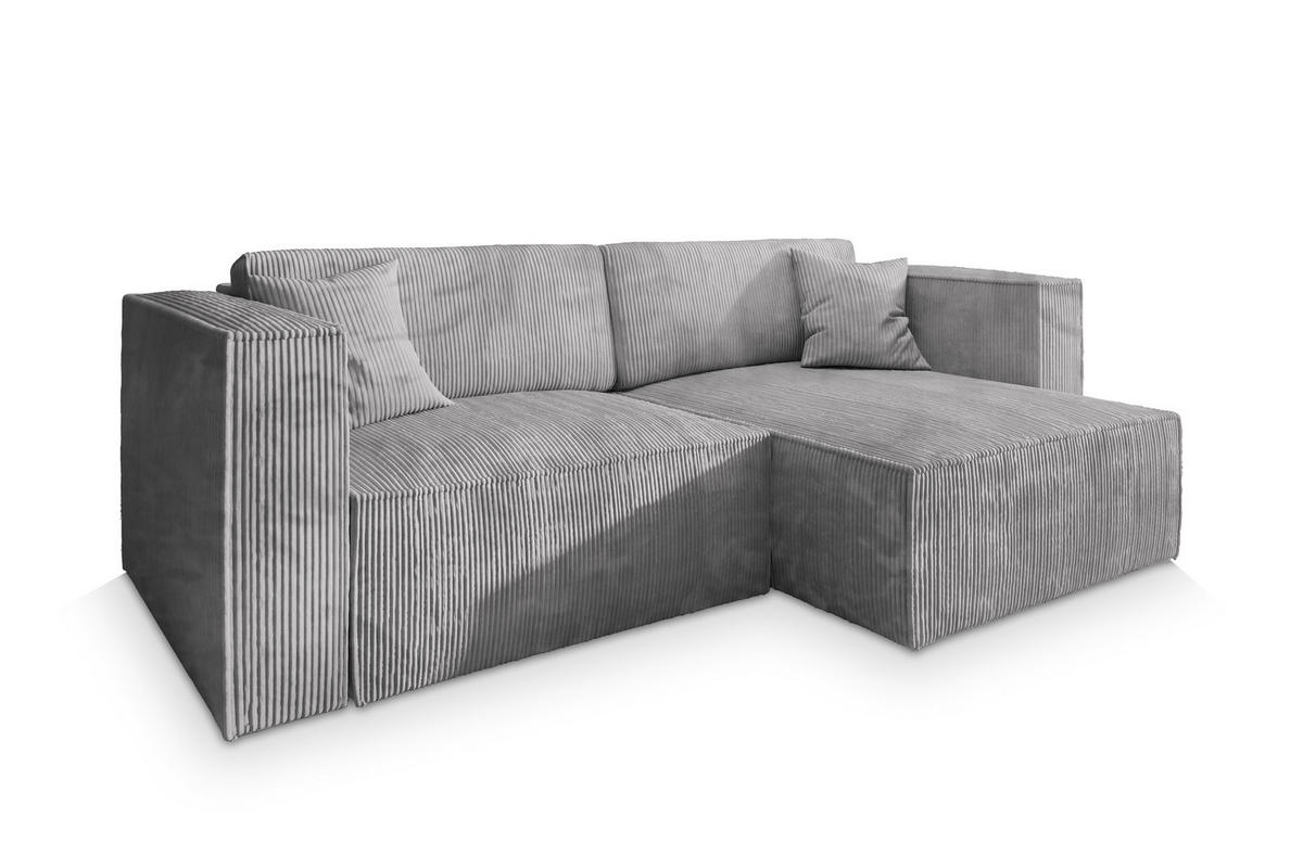 ECKSOFA NERIO P Hellgrau Kordstoff mit Schlaffunktion - Hellgrau, Holz (245/148cm) - MASSENO