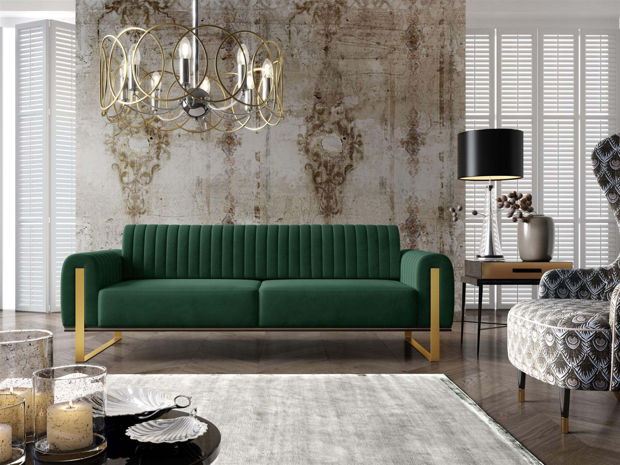 SOFA Valerie 3-sitzer - Grün, Holzwerkstoff/Textil (228/79/90cm) - Fun Möbel
