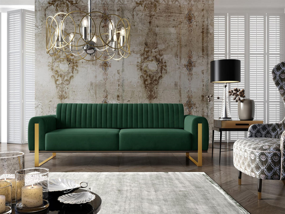 SOFASET Valerie 3-2-1 - Grün, Holzwerkstoff/Textil (228/79/90cm) - Fun Möbel