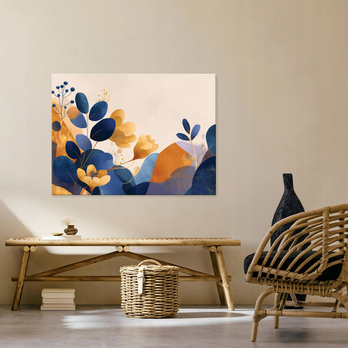 LEINWANDBILD Abstrakt Blätter Blau 120x80 cm - Multicolor, Holzwerkstoff (120/80cm) - Wallarena