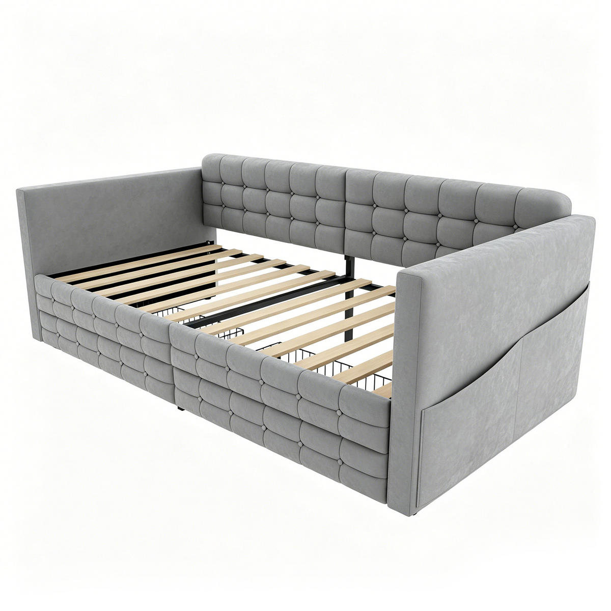 POLSTERBETT 90x190cm Schlafsofa Samt Stauraum Schubladen Grau - Hellgrau, Textil (90/190cm) - FLIEKS