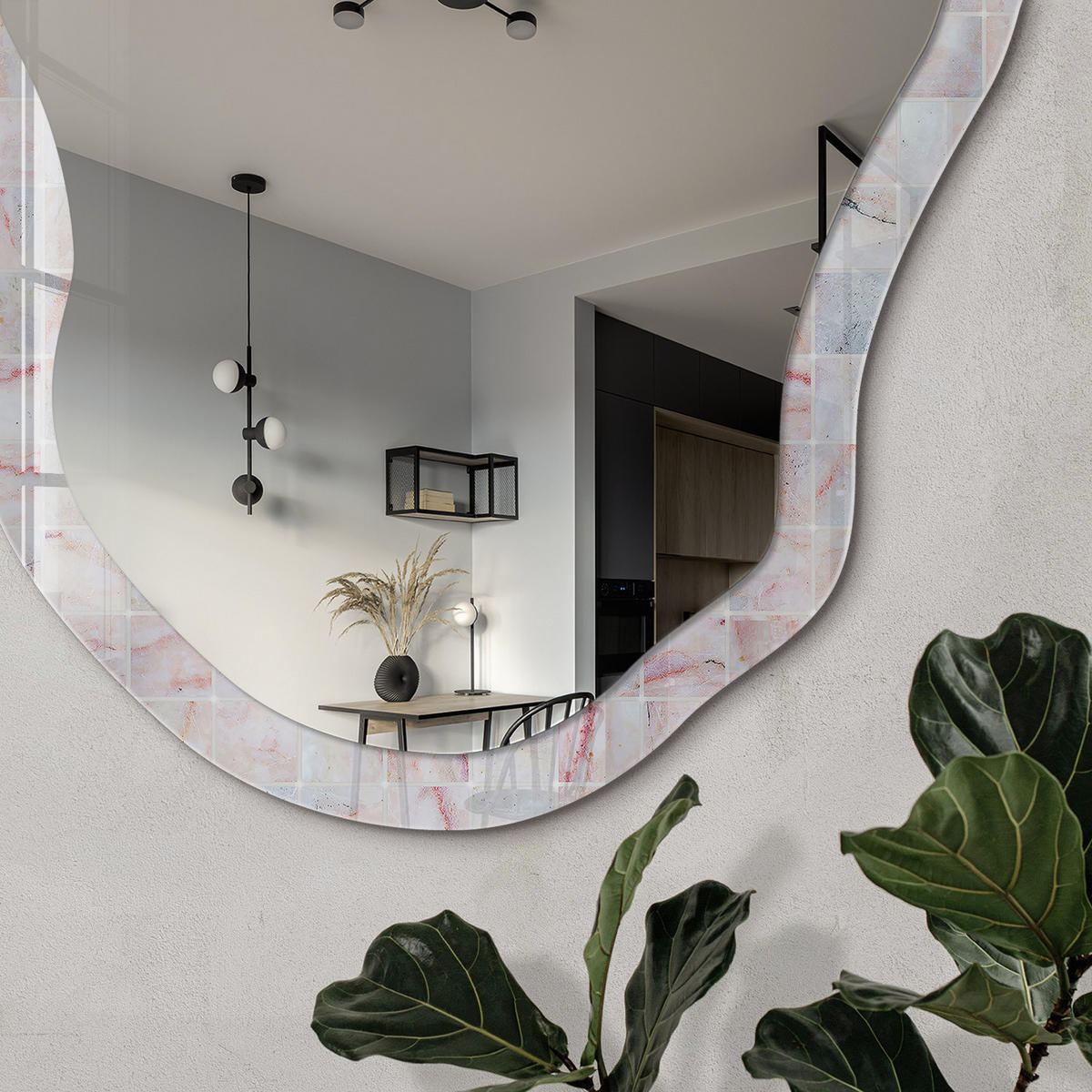 SPIEGEL 90x45 cm asymmetrisch mit Druck - Pastellmosaik - Transparent, Glas (45/90/0.4cm) - TULUP