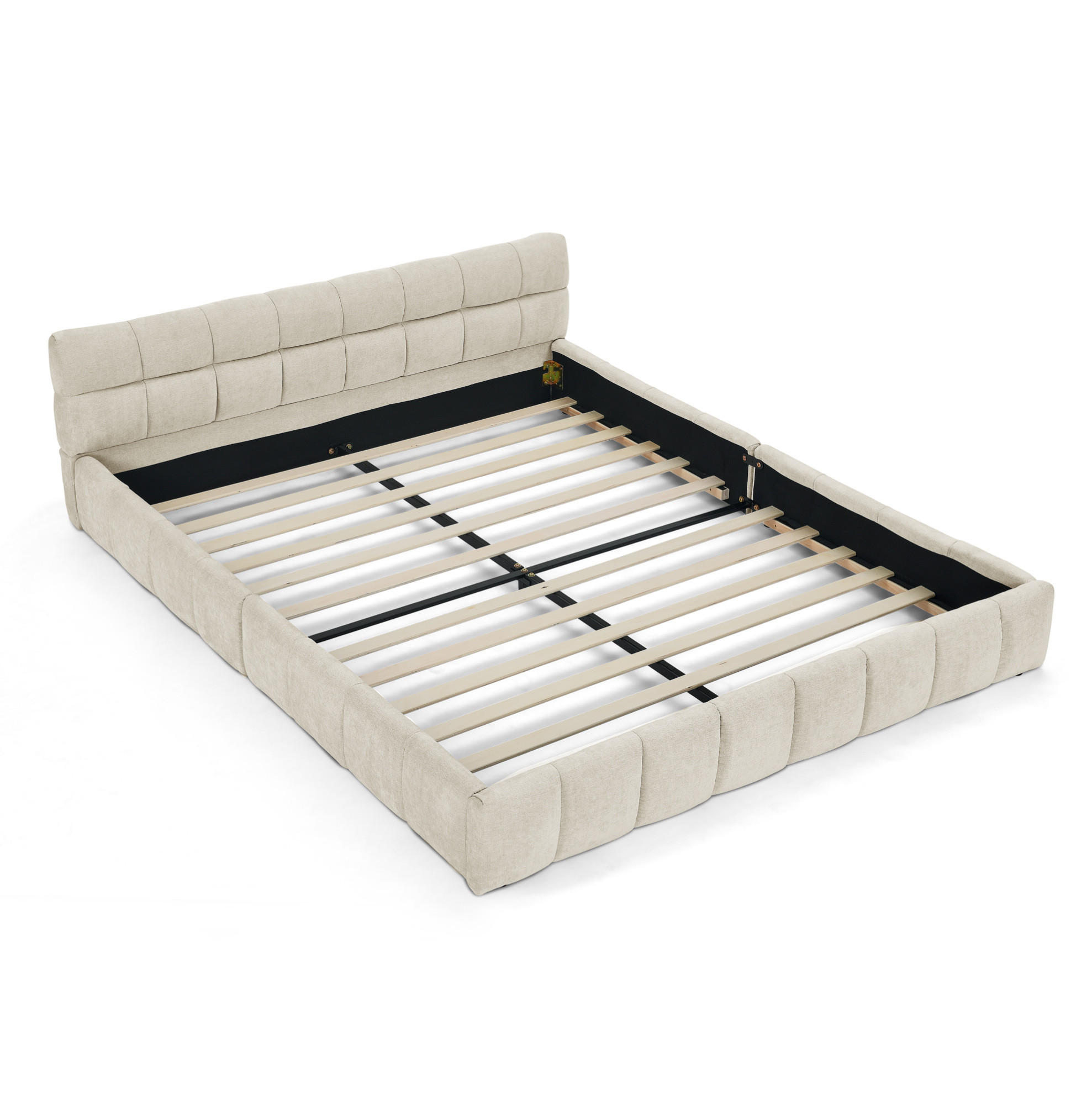 POLSTERBETT 160/200 cm mit quadratischer Steppung und stabilem Holz-Eisen-Rahmen, Beige - Beige, Kunststoff (160/200cm) - Redom