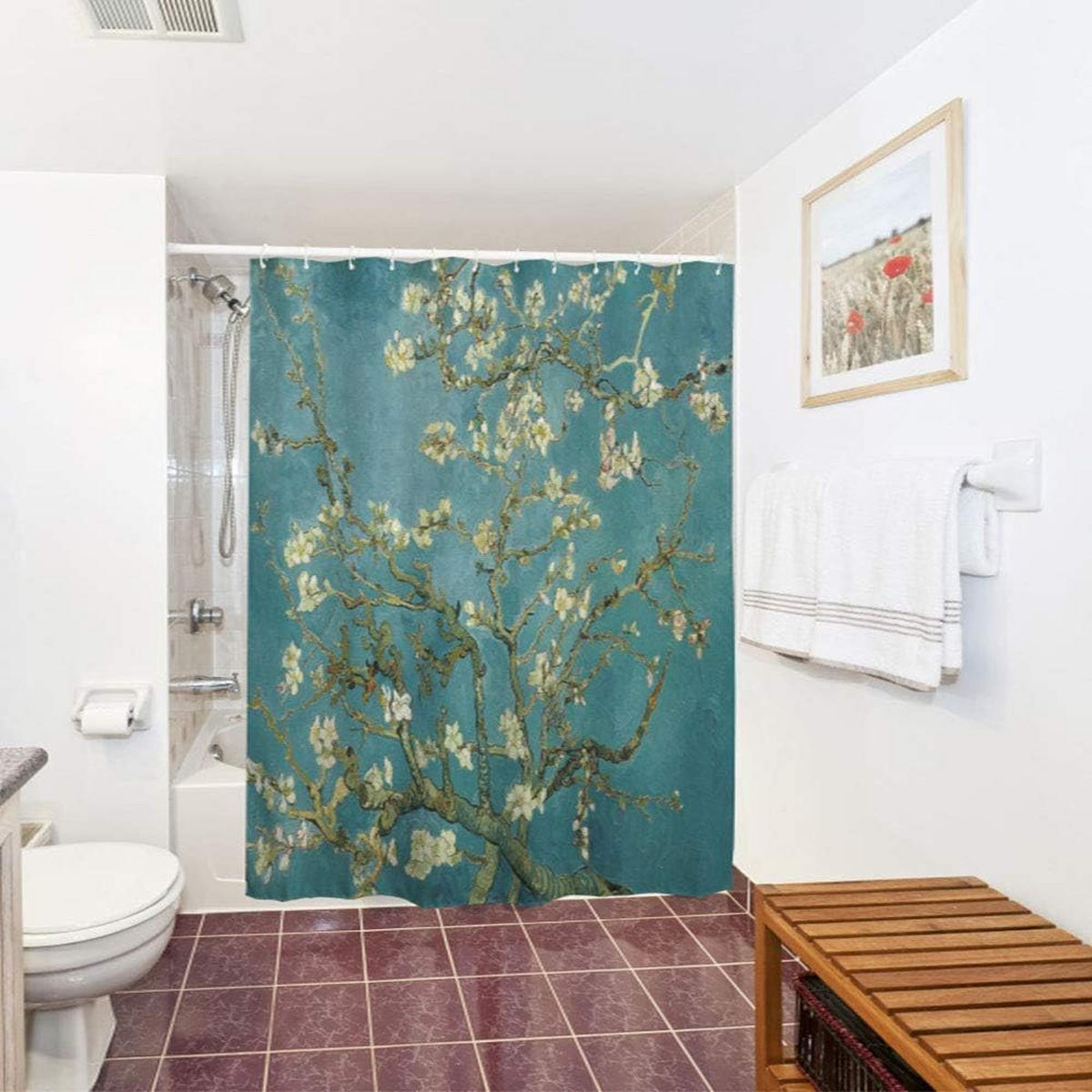 DUSCHVORHANG Blumen Muster lang 180 x 180 cm dekorativ fürs Badezimmer - Blau, Textil (180/180cm) - MCBOSON