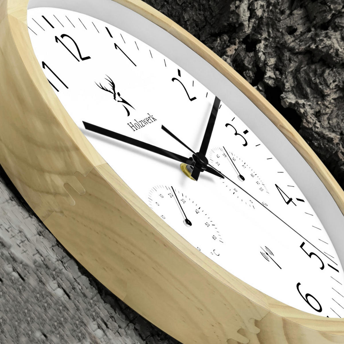 WANDUHR Holz Designer MEERSBURG (FUNK) Wand Uhr, beige, weiß - Beige/Schwarz, Glas/Holz (30/30/4.2cm) - Holzwerk