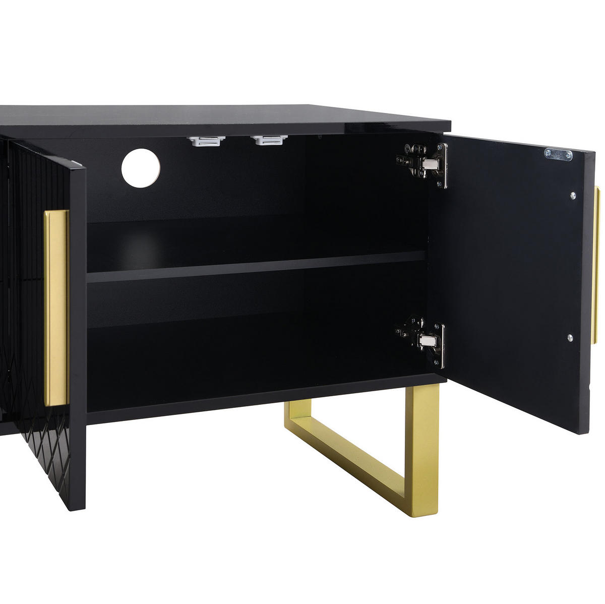 TV-SCHRANK aus MDF 170x40x53,5 cm Schwarz mit 4 Türen, Kabeldurchlässen und Hochglanzoberfläche - Schwarz, Holzwerkstoff (170/53.5/40cm) - Modfu