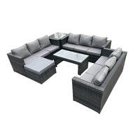 GARTENTISCHGRUPPE Polyrattan 10-Sitzer - Dunkelgrau/Grau, Glas/Kunststoff - Fimous