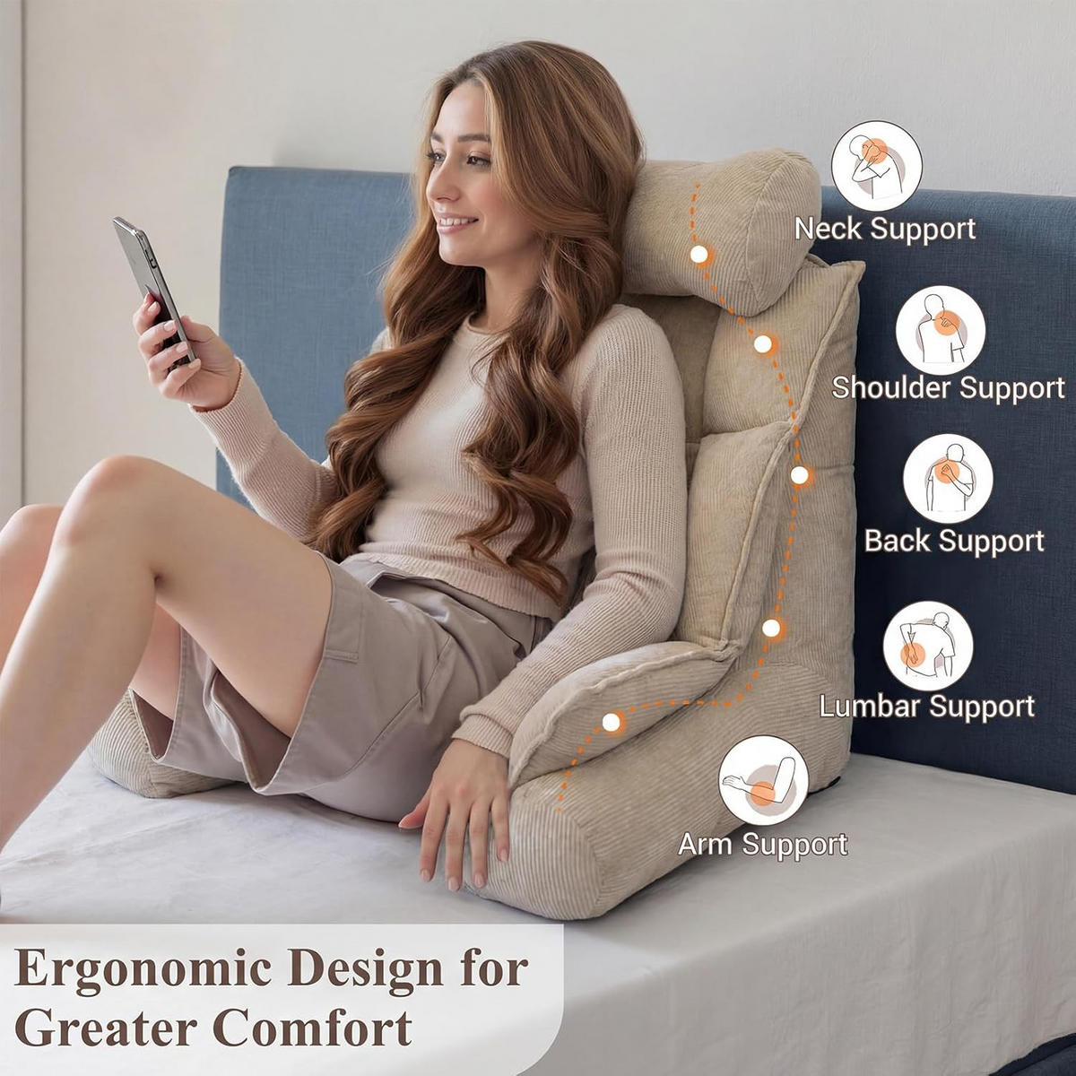 RÜCKENSTÜTZKISSEN Verstellbar Beige - Beige, Textil (92/56cm) - Vercart