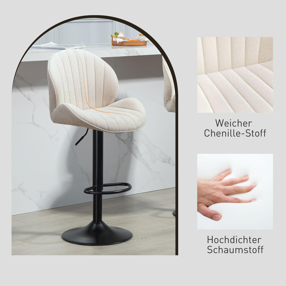 BARHOCKER 2er Set Polyester Stahl Beige - Beige/Schwarz, Textil/Metall (48/115/50cm) - HOMCOM