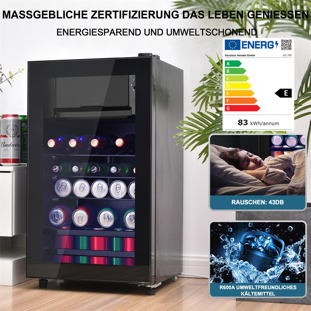 MINIKÜHLSCHRANK 76L LED Energieeffizient - Schwarz, Metall (40/71.6/43.5cm) - Kaket