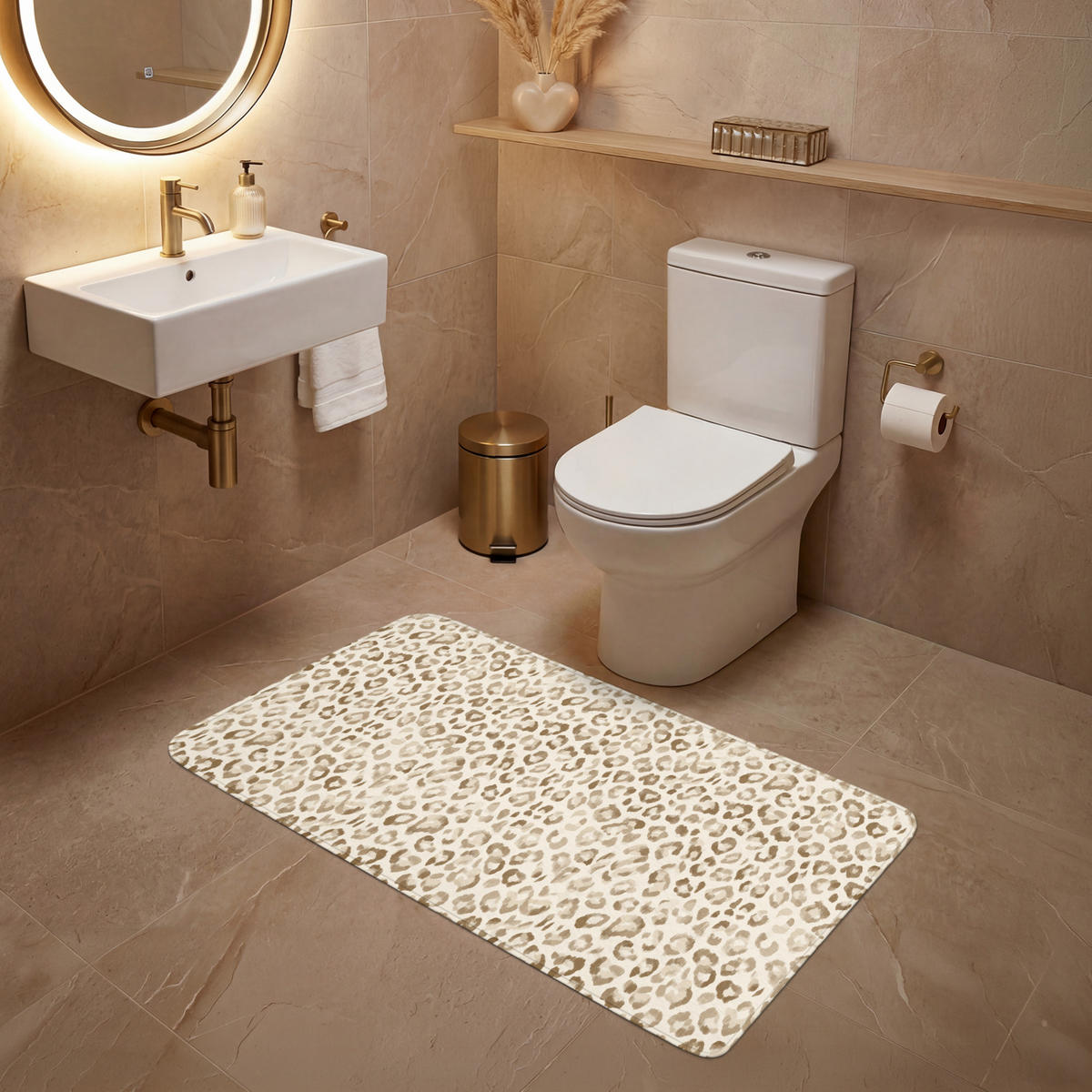 WC PŘEDLOŽKA Leopard - Classic - Béžová 120x60 cm - světle hnědá, textil/plast (120/1cm) - OnlyWow