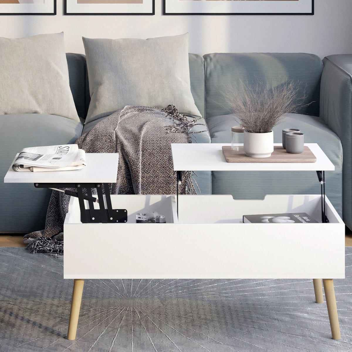 COUCHTISCH Riga Weiß 100 x 44 cm ausziebar - Weiß, Holzwerkstoff (50/100/44cm) - Vicco