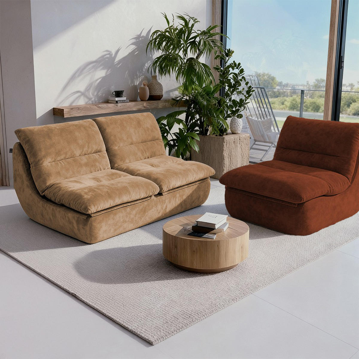 SITZGARNITUR Nuvia Sofa und Sessel Sand und Schokolade - Sandfarben/Braun, Textil (160/73/100cm) - COCO Living