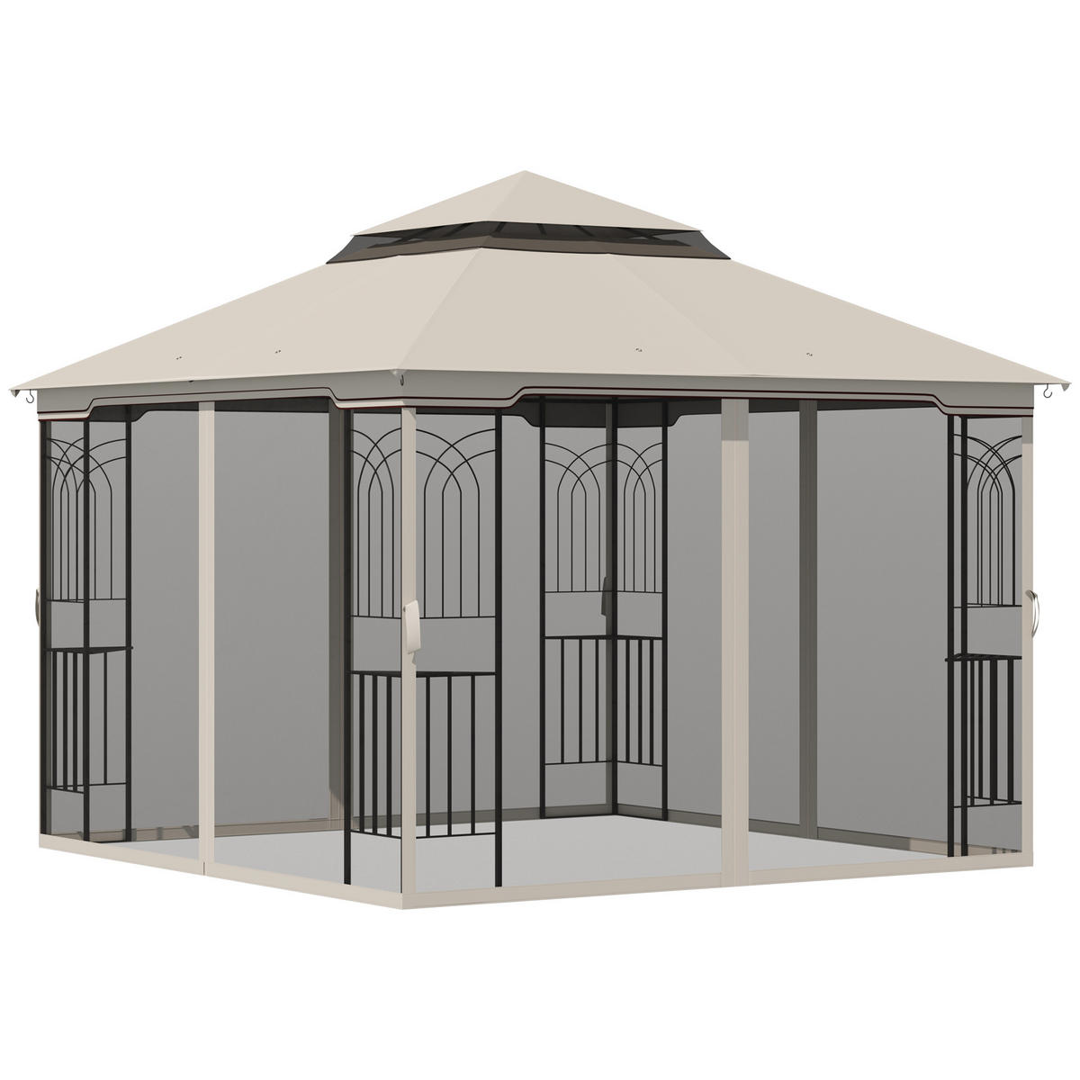 GARTENPAVILLON mit Doppeldach Pavillon Gartenzelt Festzelt Partyzelt mit 4 x Seitenwand Metall+Polyester Beige 2,99 x 2,99 x 2,74 m - Beige, Metall (299/274/299cm)