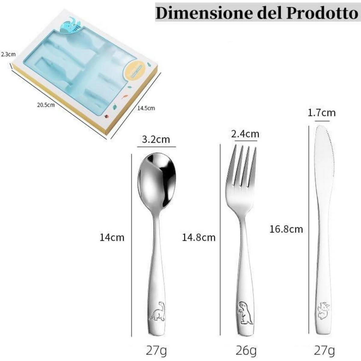 KINDERBESTECK 3-teiliges Set Edelstahl mit Motiven - Silberfarben, Metall