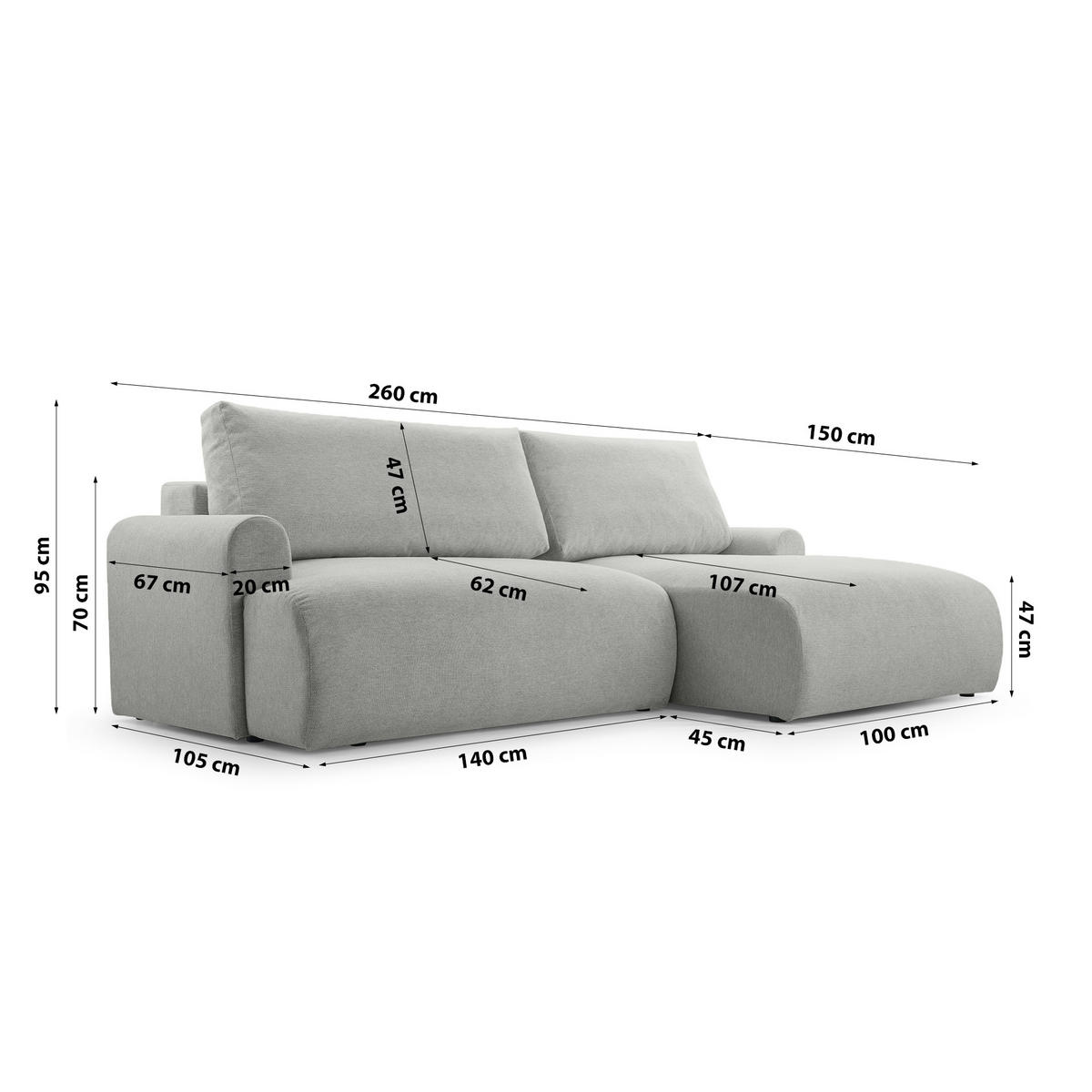 ECKSOFA mit Schlaffunktion Bordon, Hellgrau - Hellgrau, Textil (150/260cm) - Fedve
