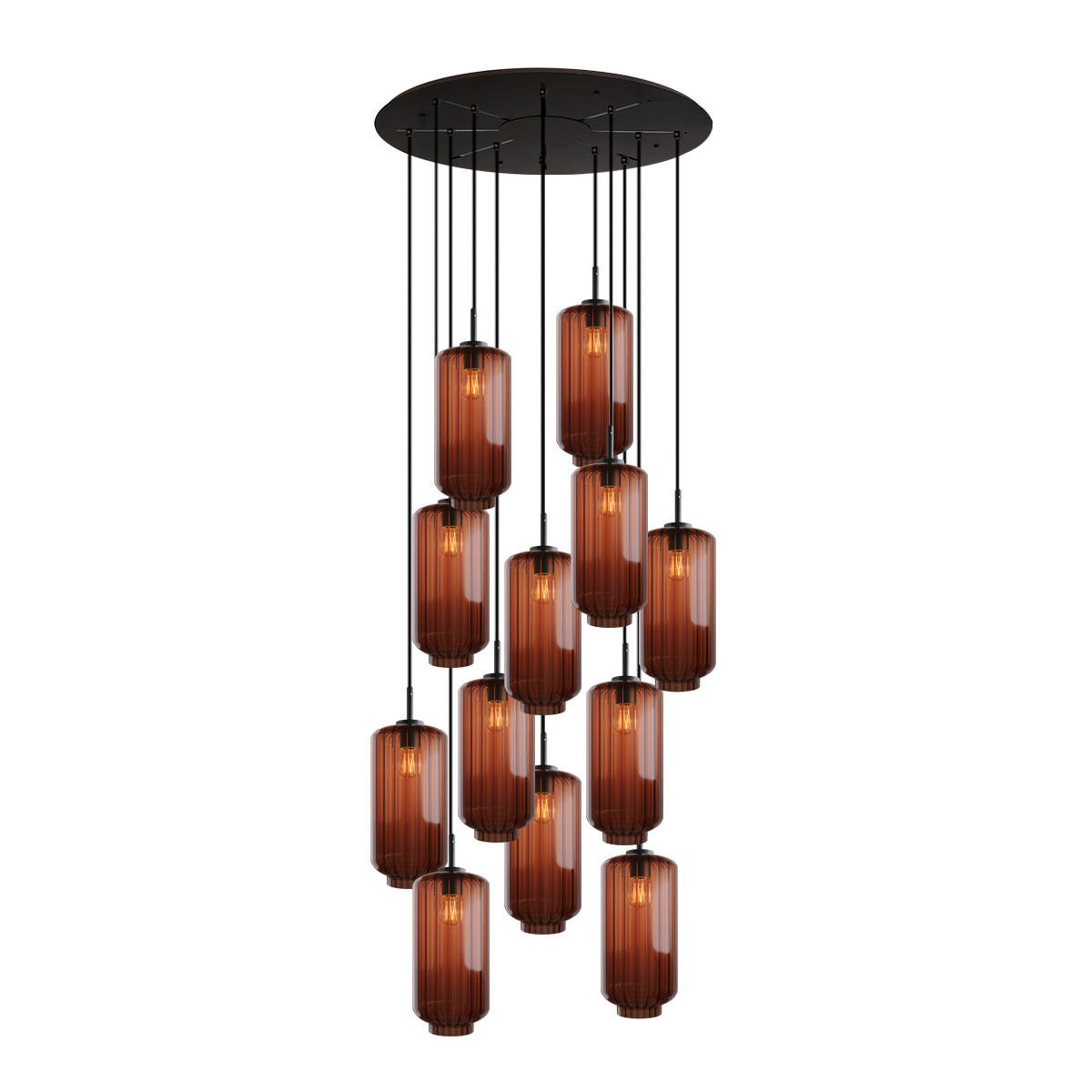 GALERIELEUCHTE Velo 12-flammig Braun Ø 18cm - Schwarz/Braun, Glas (18/18/33cm) - s.luce
